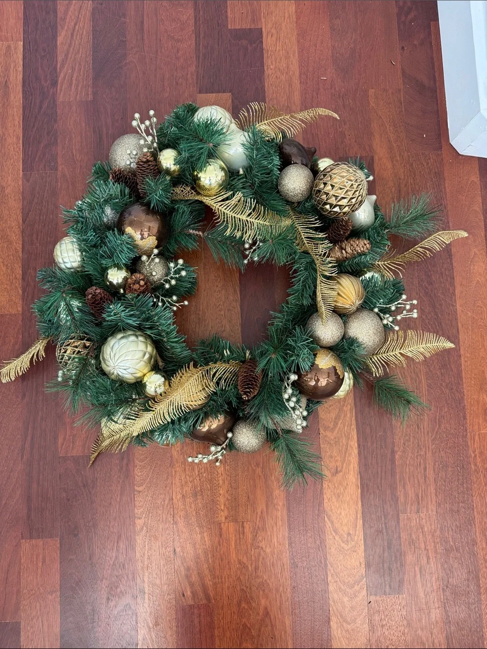 Gold and Brown Pine Holiday Wreath by